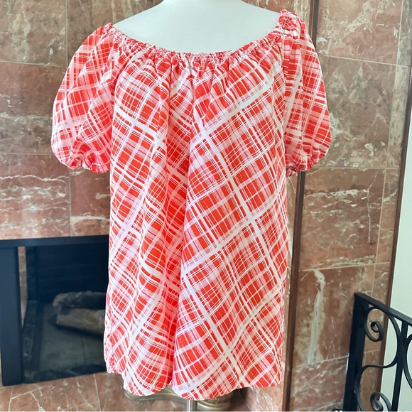 Off shoulder Puffy Sleeves Red White Checked Top Size Large - Picture 2 of 10